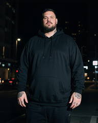 Solid Black Men's Cotton Big & Tall Hoodie